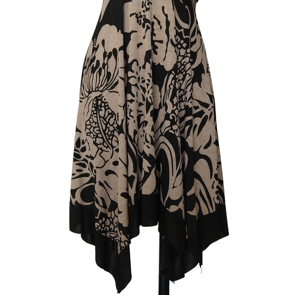 Vintage Y2K Fairy Midi Dress Size S Black Tan Floral V Neck Asymmetric Hem - Picture 4 of 11